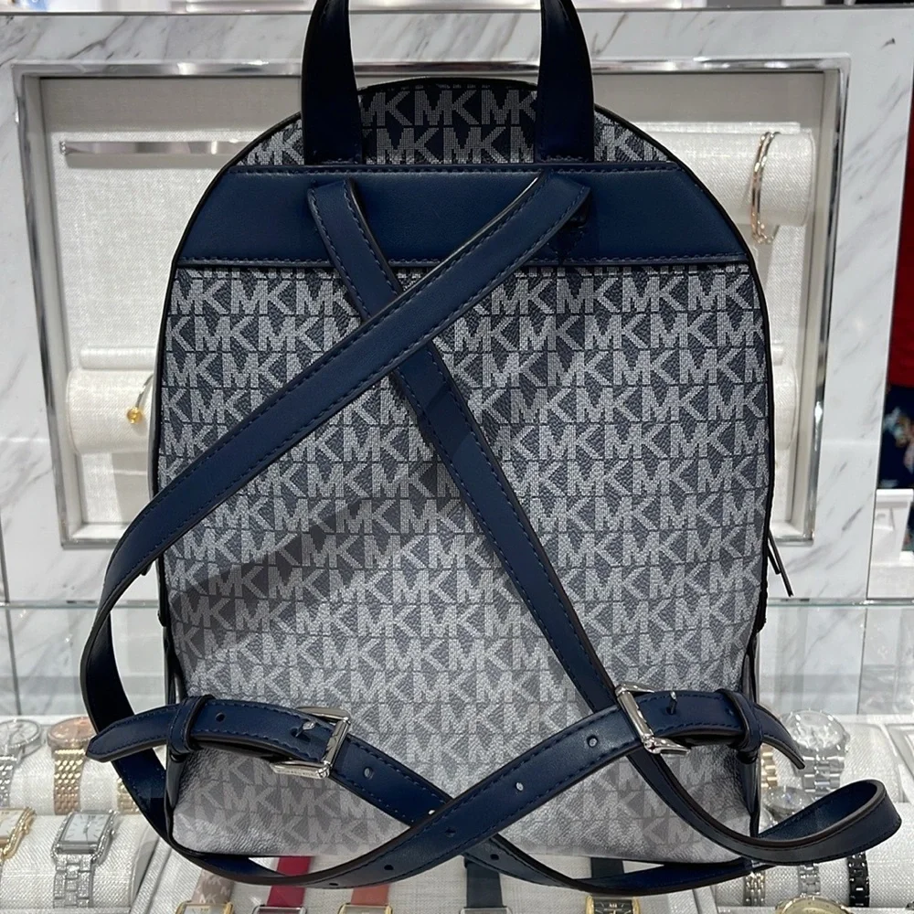 MICHAEL KORS Jaycee Medium Ombré Signature Logo Zip Pocket Backpack Navy NWT